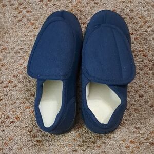 Ladies Navy Blue Hook-and-Loop Comfort Shoes With Memory Foam